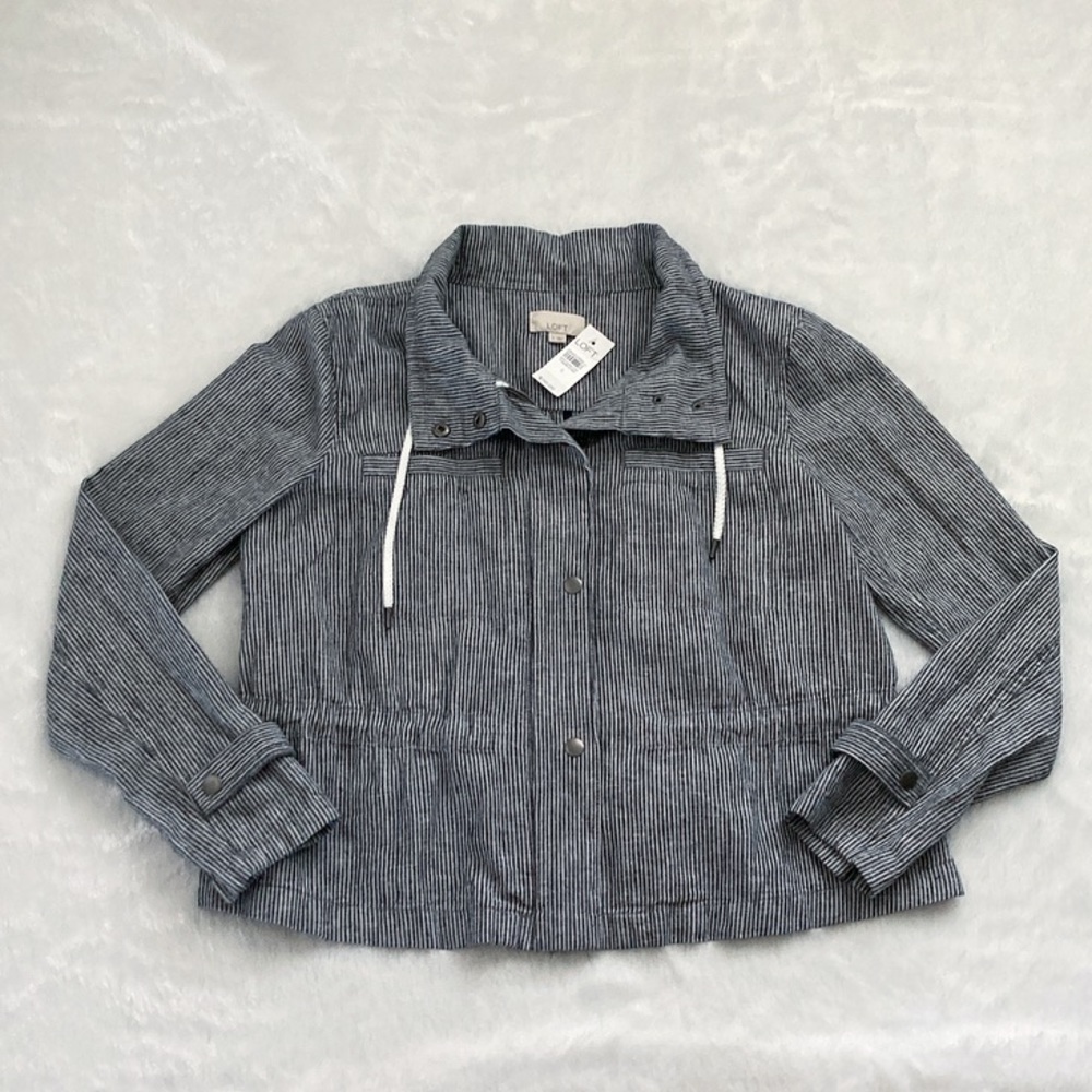 New With Tags Ann Taylor Loft Linen Cotton Striped Twill Utility Jacket